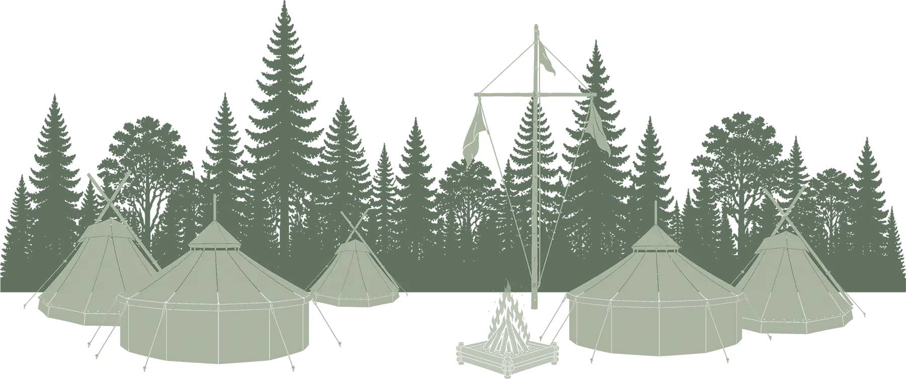 Royal Rangers Urbach Campplatz Hero Campgelände mit Fahnenmast, Jurten und Kothen
